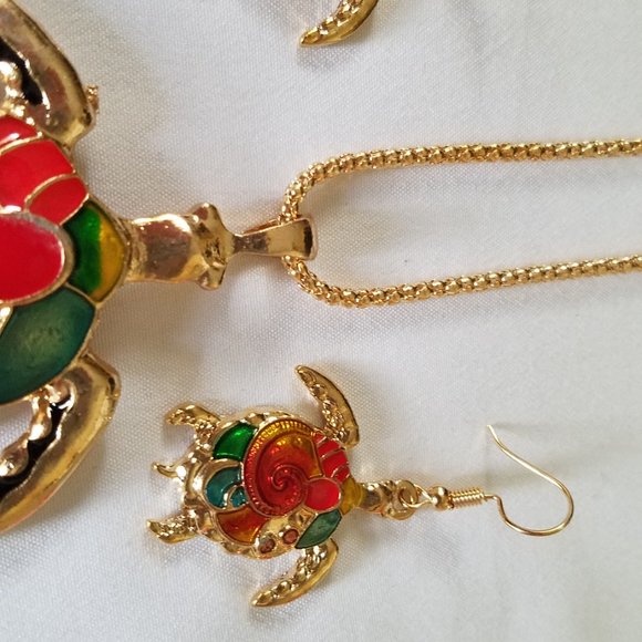 🐢🌻Colorful Turtle (Enamel) with Matching Earrings - NWOT🌻🐢 - Picture 10 of 12